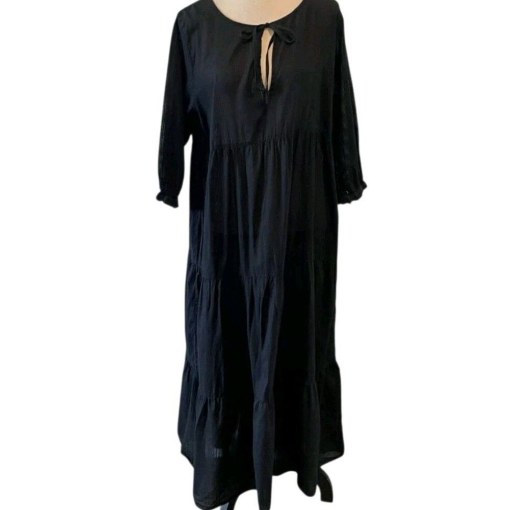 Natural Life Midi Dress Black Boho Cottagecore Prairie Large XL Peasant